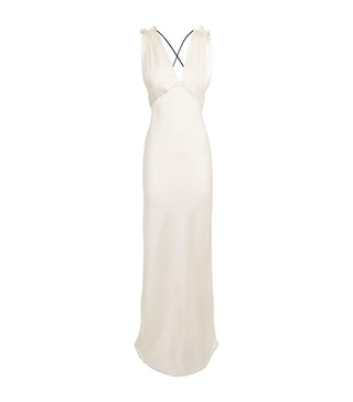 Satin Gathered-Shoulder Gown 