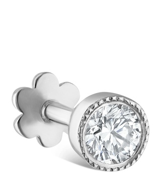 Scalloped Set Diamond Threaded Single Stud Earring (2.5mm) 