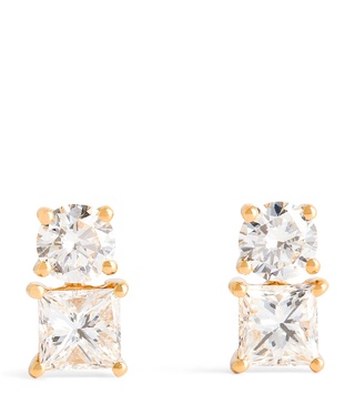 Yellow Gold and Diamond Two Dot Earrings