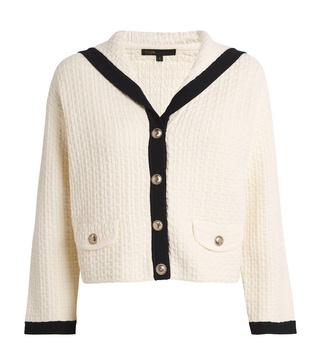 Cotton-Blend Contrast-Collar Cardigan