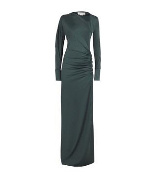 Slash-Neck Long-Sleeve Gown