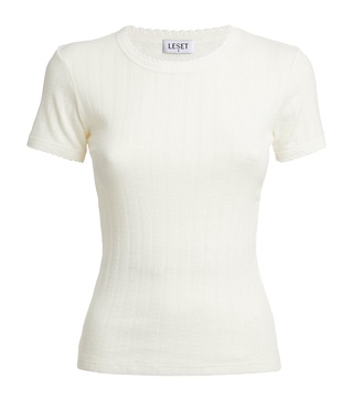 Rib-Knit Pointelle T-Shirt