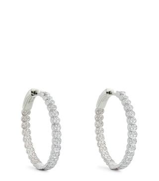 White Gold and Diamond Luna Hoop Earrings 