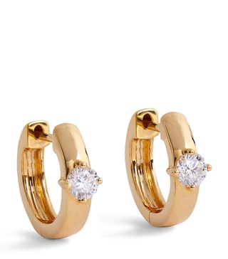 Yellow Gold and Diamond Huggie Earrings