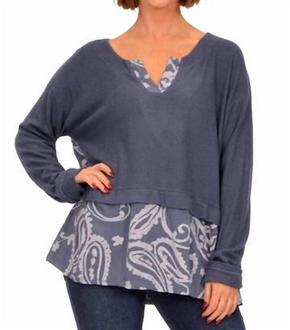 paisley trim top in blue