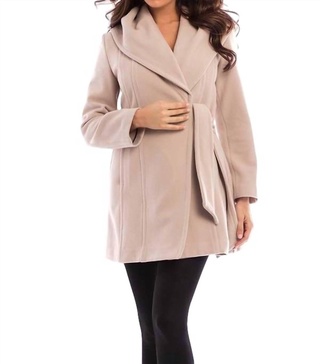 hooded wrap coat in sand