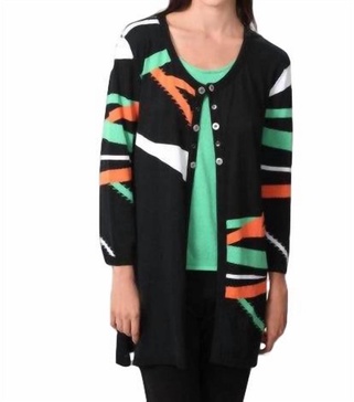 retro brights long cardigan in black/orange