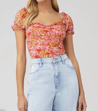 helena top in pink multi floral