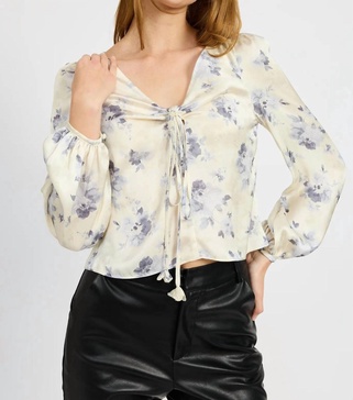 petra blouse in ivory/blue/gray