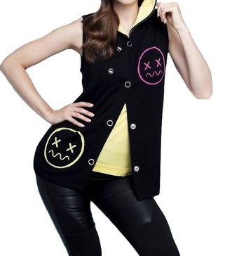 emoji hooded vest in black multi