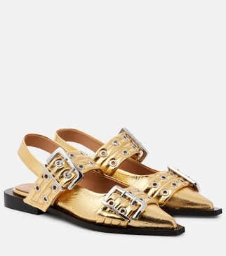 Buckle faux leather ballet flats