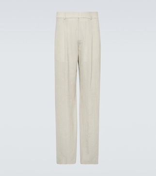 Wool and silk-blend mouliné wide-leg pants