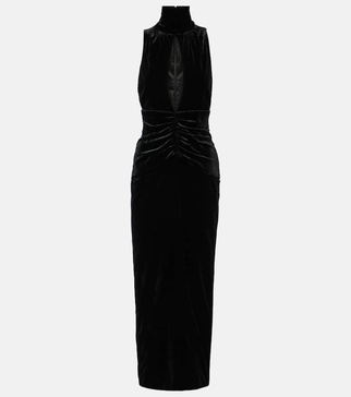 Ruched cutout velvet gown