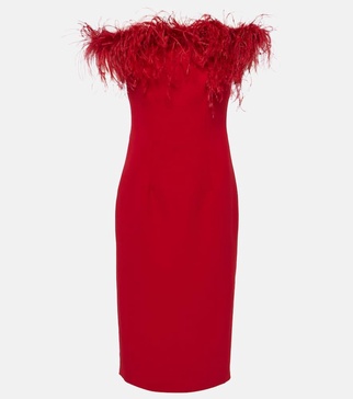 Starling feather-trimmed midi dress