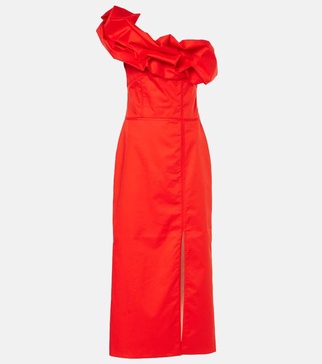 Ruffled one-shoulder poplin gown