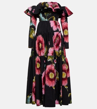 Off-shoulder floral cotton maxi dress