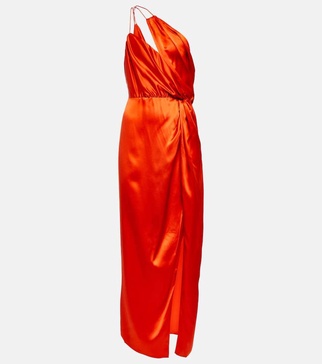 One-shoulder silk midi dress