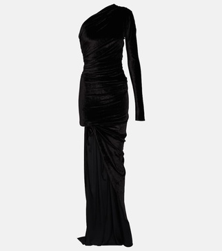 Asymmetric one-shoulder velvet gown