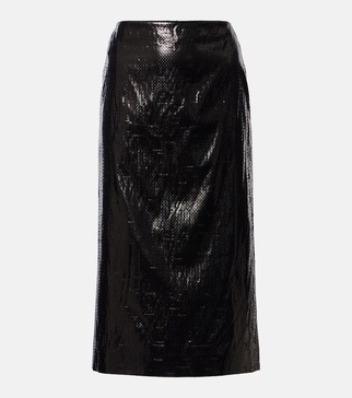 Silk-blend tarpaulin midi skirt