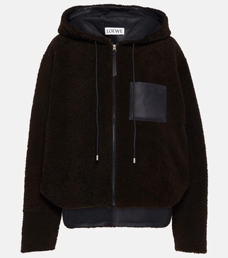 Anagram-embossed hooded shearling jacket