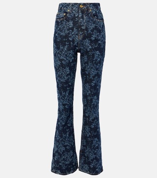 Printed high-rise flared jeans