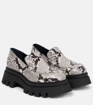 Printed leather platform loafers