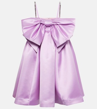 Bow-detail duchesse satin minidress