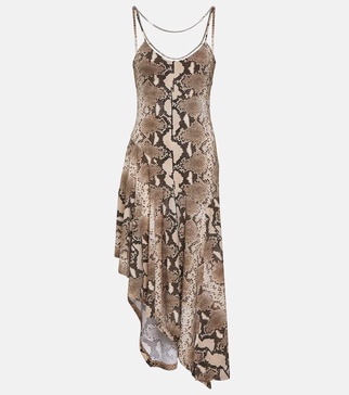 Snake-effect asymmetrical midi dress