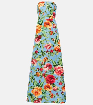 Floral strapless crêpe gown