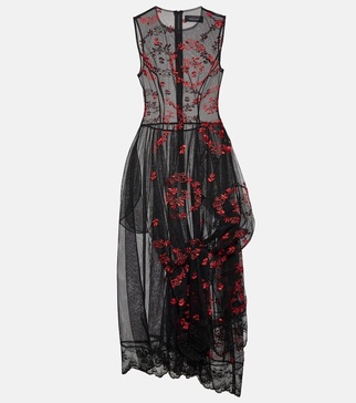 Floral embroidered tulle midi dress