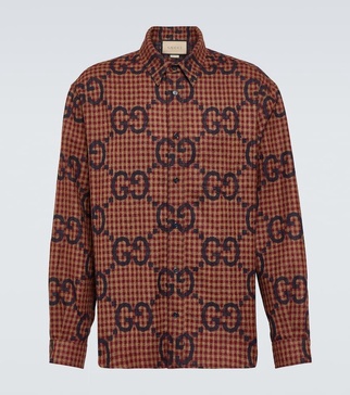 Checked Logo-Jacquard Wool Shirt