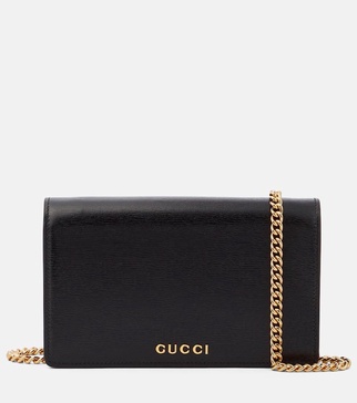 Gucci Script leather wallet on chain