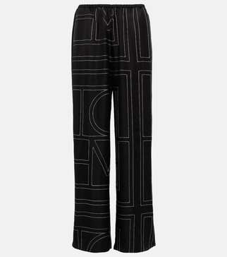 Logo wide-leg silk pants