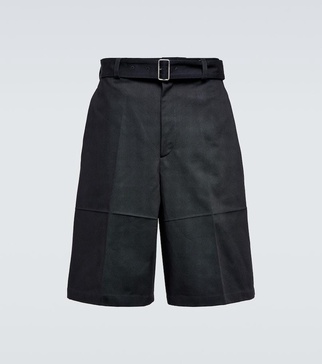 Wool gabardine belted shorts