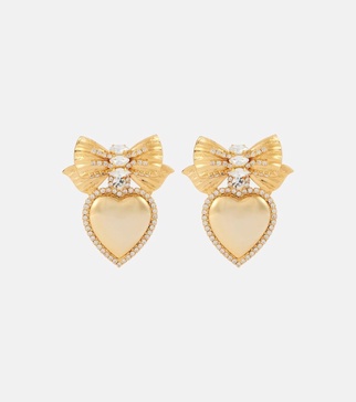 Heart crystal-embellished clip-on earrings