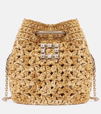 Tres Vivier raffia-effect bucket bag