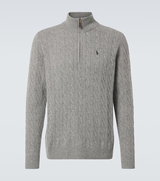 Cable-knit wool and cashmere half-zip sweater