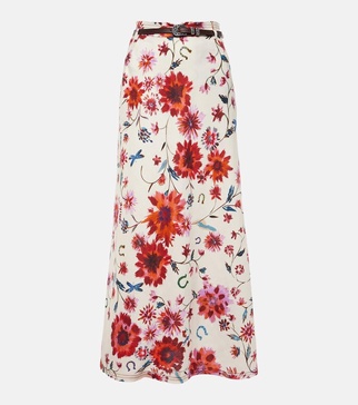 Floral Ease linen midi skirt