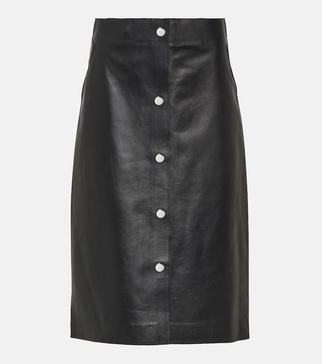 High-rise leather midi skirt