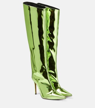 Mirrored leather knee-high boots