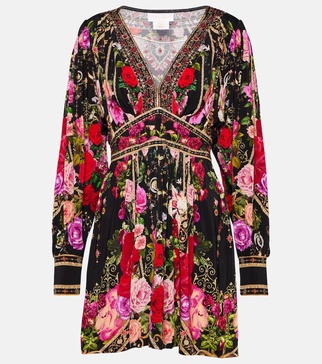 Embellished floral jersey minidress