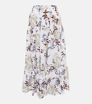 Olympia printed linen midi skirt