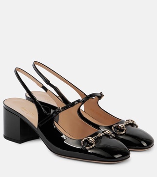 Horsebit 55 patent leather slingback pumps