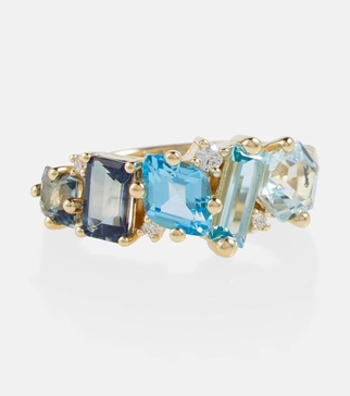 14kt yellow gold ring with diamonds and topaz