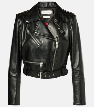 Cropped leather biker jacket