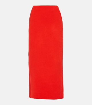 Virgin wool crêpe midi skirt