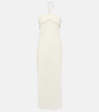 Pearl-detail halterneck midi dress