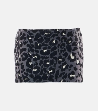 Leopard-print velvet miniskirt