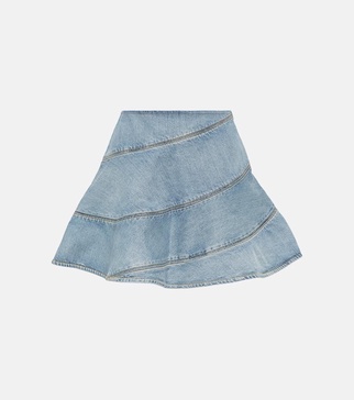 Blue Spiral Skater Denim Miniskirt