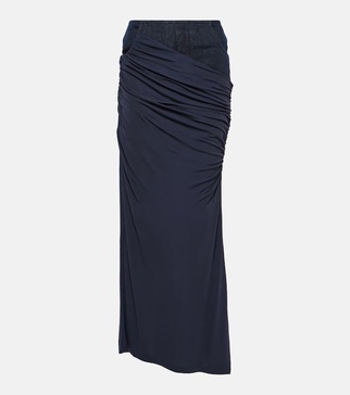 Ruched denim maxi skirt 